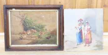 Antique Original Oil Painting & Chromolithograph