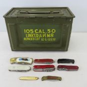 Military .50 Cal Ammo Can & 8 Folding Knives