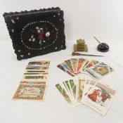 Inlay Writing Desk, Ink Wells, Postcards & More