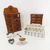 Vintage Wood Spice Drawers & Milk Glass Jars