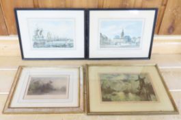 4 Vintage Framed European Etchings
