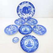 6 Japanese Flow Blue Plates and 1 Platter