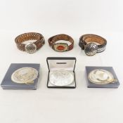 3 Montana Silversmiths & 3 Other Buckles w/Belts