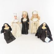 2 Composition & 3 Plastic Nun Dolls