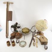 Vintage Fan, Seed Planter, Globe, Fireplace Tools