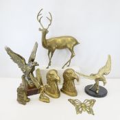 Brass Eagle Bookends, Deer, Elephant. duck & more