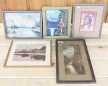 5 Vintage Framed American Indian Lithographs