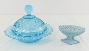 Blue Miss America Pattern Glass Butter Dish & Salt