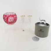 Swarovski Deer, Mikasa Candlesticks & Bowl