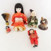 4 Asian Dolls & Clothes Brush