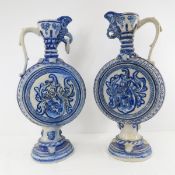 2 Antique Westerwald German Griffin Ring Jugs