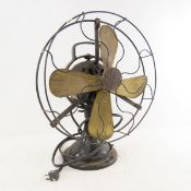 Antique GE Type AOU AB1 Desk Fan, Brass Blades