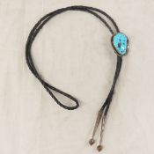 Signed Sterling Silver Turquoise Bolo Tie