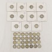39 Mercury Silver Dimes, carded & loose