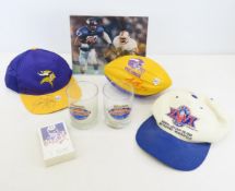 Fuad Reveiz Signed Football & Hat, Vikings Cards