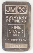 1 ozt .999 Silver Bar JM Assayers