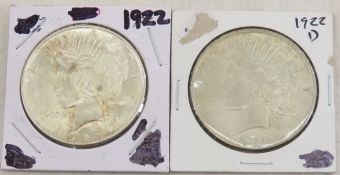 1922 P & D Peace Silver Dollars