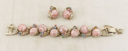 Vintage Kafin Pink Fleck Bracelet & Earrings