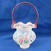 Fenton Art Glass Signed Floral Rose Basket