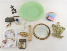 Jadeite Plate, Brass Trivet, Mirror & More