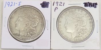 1921 S & 1921 P Morgan Silver Dollars