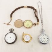 4 Pocket Watches & Hair Fob for Parts