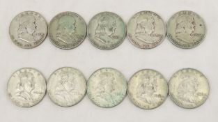 10 Franklin Silver Half Dollars