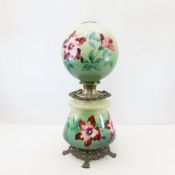 Electrified Hand Painted Floral Kerosene Lamp