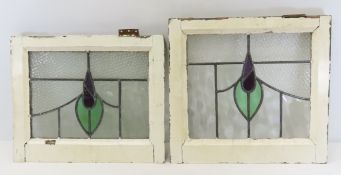 2 Vintage Leaded Stained Glass Windows