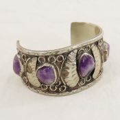 Mexico Sterling Cuff Bracelet w/Amethyst 101gtw