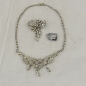 2 Sterling Silver Rhinestone Brooches & 1 Necklace