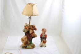Chalk Ware Cowboy on Horse Lamp Rawhide Shade