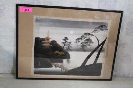Framed Japanese Silk Painting Artist Signed