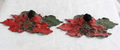 2 Cast Iron Poinsettia Candleholders Date 1922