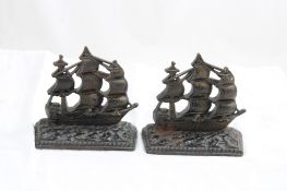 1920's Old Ironsides Ships Cast Iron Bookends