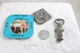 4 Risque Collectible Plaque, Coin, Ashtray, Opener