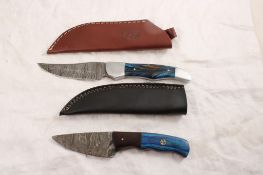2 Damascus Fixed Blade Knives in Sheaths