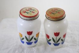 2 Fire King Tulip Pepper Shakers w/ Original Lids