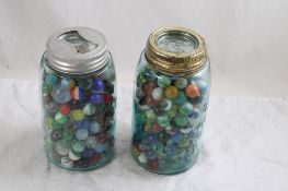 2 Quart Canning Jars Full of Vintage Marbles