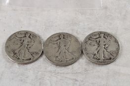 3 Walking Liberty Silver Half Dollars