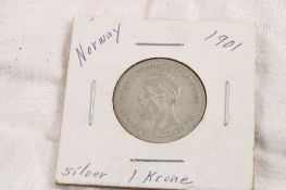 1901 Norway 1 Krone Silver Coin