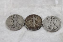3 Walking Liberty Silver Half Dollars