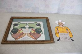 1935 Kellogg Co. Freckles Frog Framed Pillow Cloth