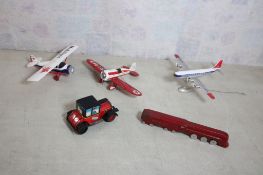 3 Airplanes, Locomotive, Tin Friction Japan Car