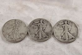 3 Walking Liberty Silver Half Dollars