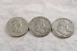 3 Franklin Silver Half Dollars
