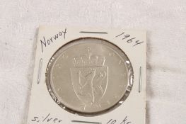 1964 Norway 10 Kroner Silver Coin