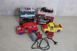 4 NIB Diecast Cars, 2 Revell Trucks, Erector Motor
