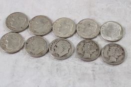 8 Roosevelt Silver Dimes, 2 Mercury Silver Dimes