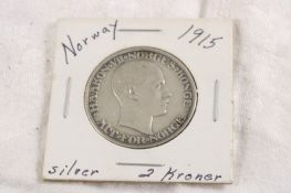1915 Norway 2 Kroner Silver Coin